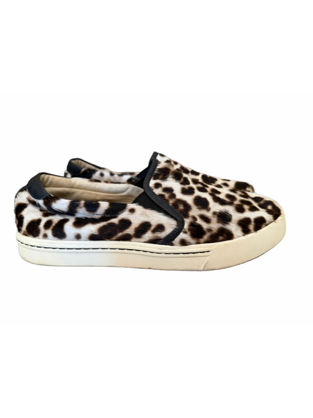 Boden Leopard Print Pony Hair Slip On Sneakers Size 39 Leather Trim